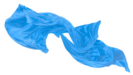 Beautiful flowing fabric of blue wavy silk or satin. 3d rendering image.