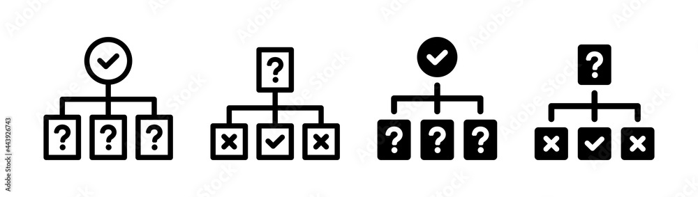 Aufkleber question and result icon. choice making symbol. questionnaire diagram vector illustration.