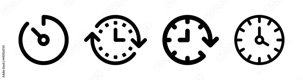 Poster Time and clock icon set. Wall analog clock icon symbol vector illustration.