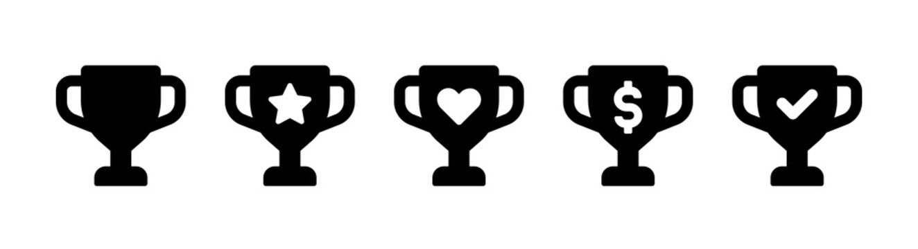 Trophy cup, winner cup, victory cup vector icon set. Reward symbol.