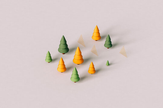 green and orange trees - 3d renders