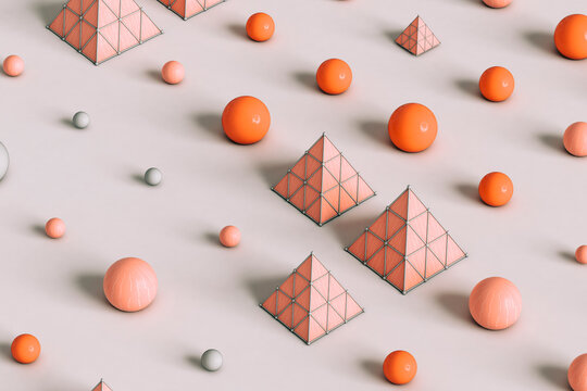 pattern of Pink pyramids and spheres