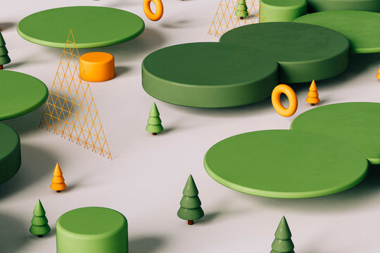 green and orange trees - 3d renders