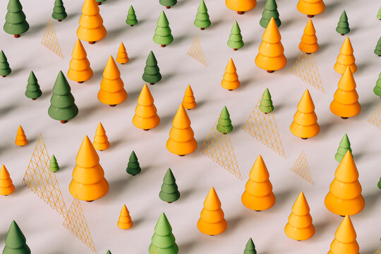 green and orange trees - 3d renders
