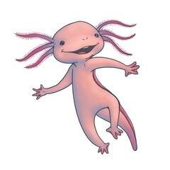 Ajolote mexicano, ilustración caricatura adorable feliz