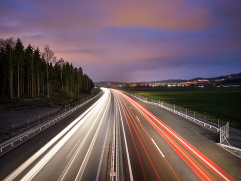 Light trails on a busy highway at rush hour