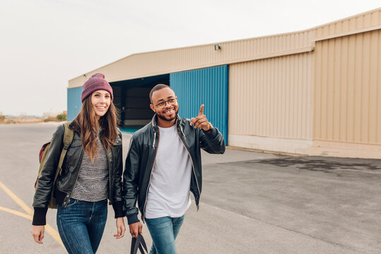 Young couple ready to take a flight in a small plane