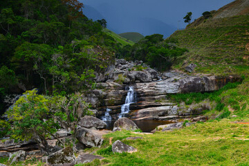 The Cachoeira dos Frades waterfall during an afternoon downpour in the beautiful Vale dos Frades, Teresópolis, Rio de Janeiro state, Brazil