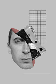 Film camera in head of man