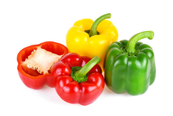 fresh sweet pepper, red, green, yellow paprika, isolated on white background