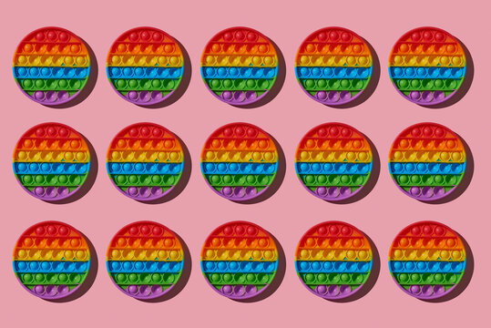 mosaic of rainbow destressing toys