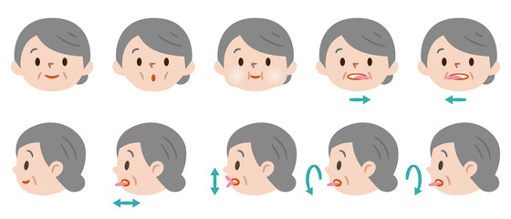 口と舌の体操をするシニア女性