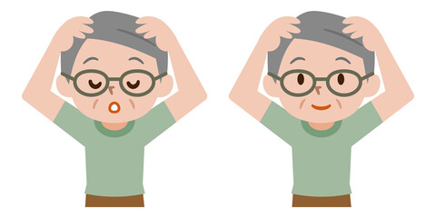 ヘッドマッサージをするシニア男性