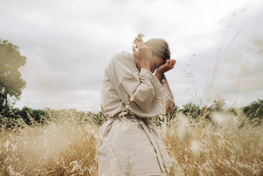 Emotional Portrait Of A Woman In The Field