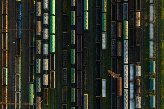 background of railway rails and wagons
