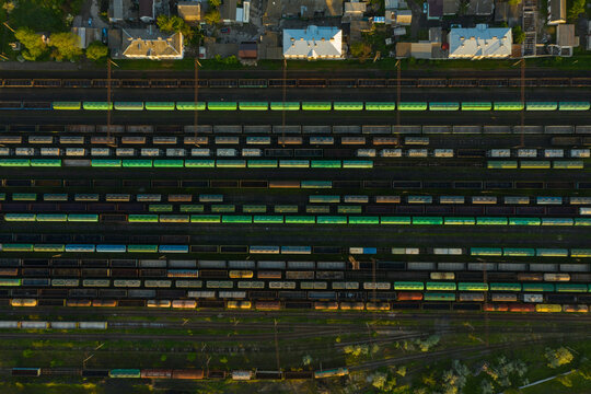 background of railway rails and wagons
