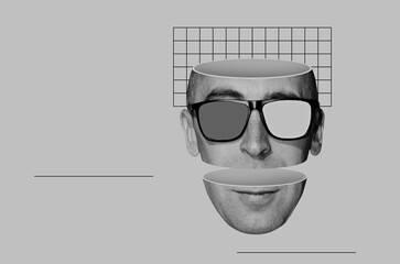 Divided head of a man