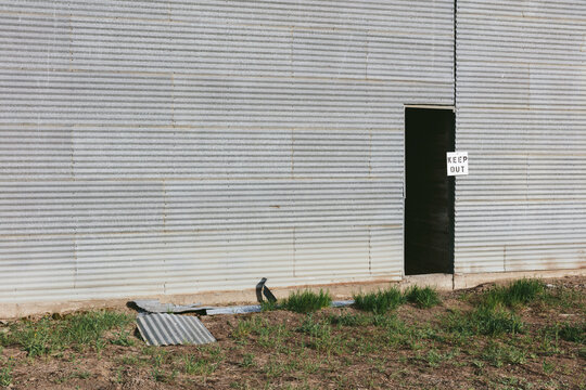 Keep Out sign near doorway of grain silo