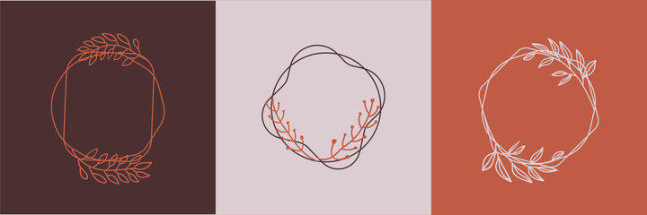 ellipse frame vector set in minimal flower doodle style