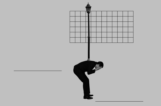 Man with a street lamp on his back