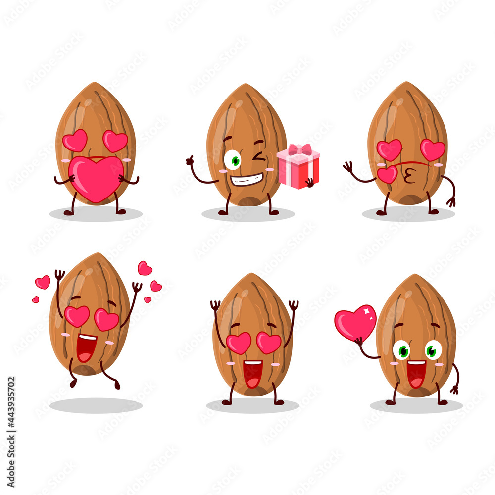 Sticker Almond cartoon character with love cute emoticon