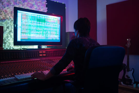 Studio Mixer Desk In A Professional Audio Studio.