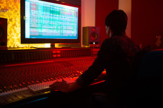Studio Mixer Desk In A Professional Audio Studio.
