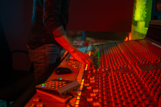 Studio Mixer Desk In A Professional Audio Studio.