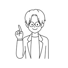 Business Glasses man pointing line drawing illustration