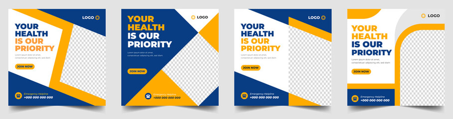 Medical Social Media Post Template, Healthcare Social Media Banner Template, Medical and healthcare social media post template. health doctor social media post banner. Medical Health banner.