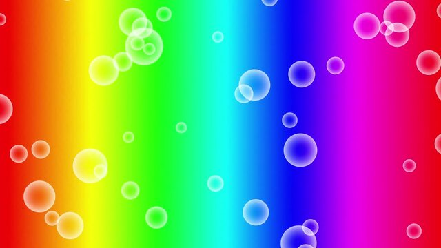 Rising bubbles on rainbow color gradient background (seamless loop)