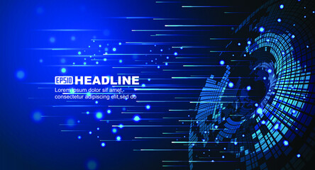  High speed. Hi-tech. Abstract technology background concept.Speed movement pattern and motion blur over dark blue background.