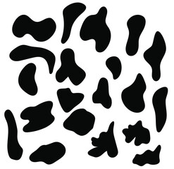 A set of random black spots. The spot is irregular in shape with a simple rounded smooth shape.  Vector grunge brush, spots. Abstract brush . Large set of ink blots. Black backdrops, patterns on white