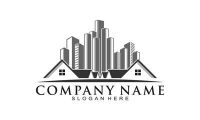 House property and skyscraper building logo design