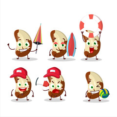 Happy Face brazil nuts cartoon character playing on a beach
