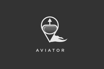 Obraz premium aviator logo design. aviation training center. club. game . application. sport.pilot helmet icon for aviator logo design template illustration in black background