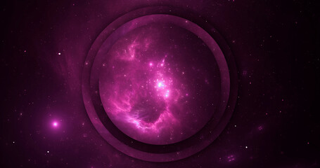 abstract light pink neon geometric circle space particles texture and futuristic space light electric pattern on dark.