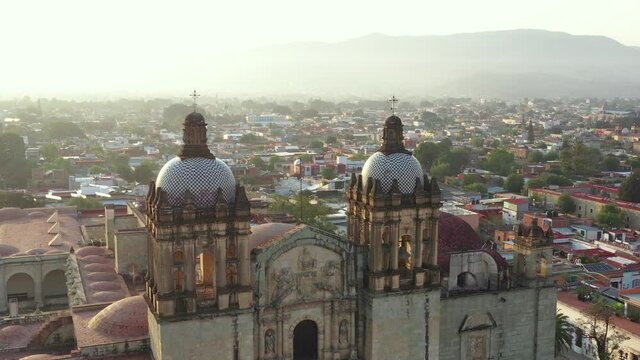Santo Domingo de Guzman Catholic Church, Oaxaca, Mexico, Aerial View of Landmark in Historic Downtown, Unesco World Heritage Site, Drone Shot