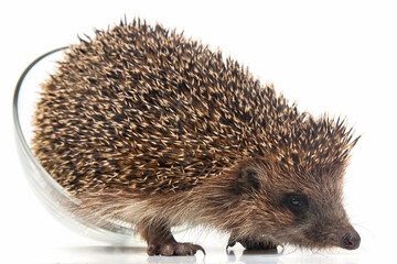 Erinaceus europaeus. Common European hedgehog on a white background