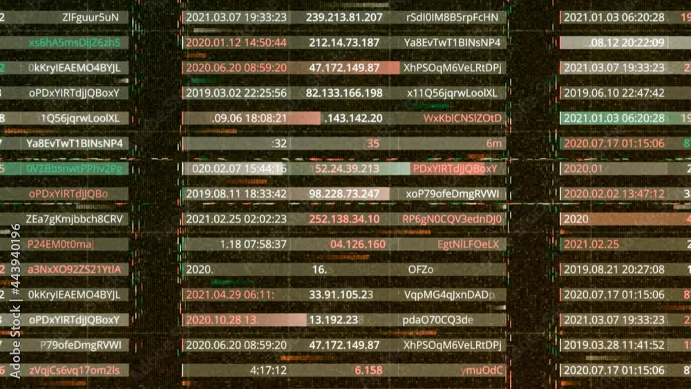 Poster strings with passwords. animation. generating vpn in computer database. dates, addresses and passwor