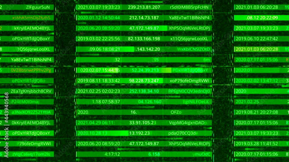 Poster list of data and passwords. animation. database with ip addresses and passwords. access to personal 
