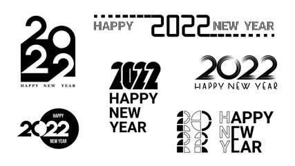 Set of flat black icons happy new year 2022, different shapes are used, and composition of numbers