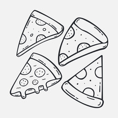 Set Hand drawn pizza icon Design Template. Illustration vector graphic. cartoon. Outline style isolated on white background. Perfect for food concepts, diet infographics.