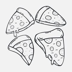 Set Hand drawn pizza icon Design Template. Illustration vector graphic. cartoon. Outline style isolated on white background. Perfect for food concepts, diet infographics.