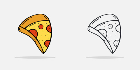 Set Hand drawn pizza icon Design Template. Illustration vector graphic. cartoon.Flat design.Outline style isolated on white background. Perfect for food concepts, diet infographics.