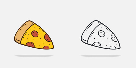 Set Hand drawn pizza icon Design Template. Illustration vector graphic. cartoon.Flat design.Outline style isolated on white background. Perfect for food concepts, diet infographics.