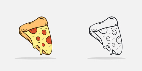 Set Hand drawn pizza icon Design Template. Illustration vector graphic. cartoon.Flat design.Outline style isolated on white background. Perfect for food concepts, diet infographics.