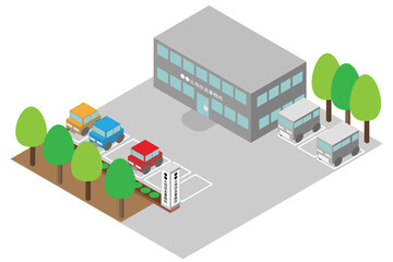 アイソメトリックな土地改良事務所の建物