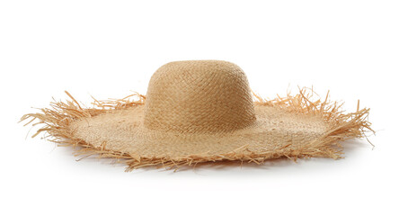 Straw hat isolated on white. Stylish headdress