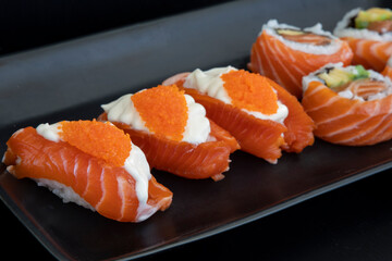 Salmon Nigiri with Mayonnaise and Salmon Maki Rolls